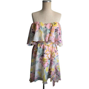 Lipsy London Floral Tube Dress Ruffles Size 4 New